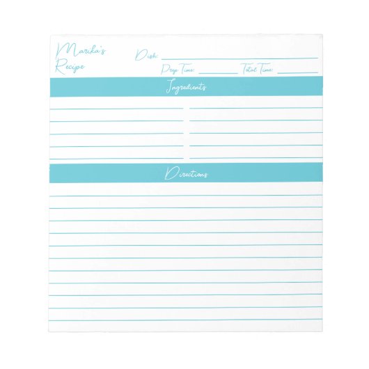 Moderne Minimalistische Script Ocean Blue Rezepte Notizblock (Vorderseite)