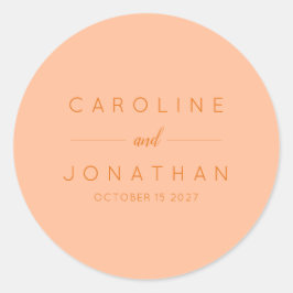 Moderne Minimalistische Script-Peach-Hochzeit Runder Aufkleber