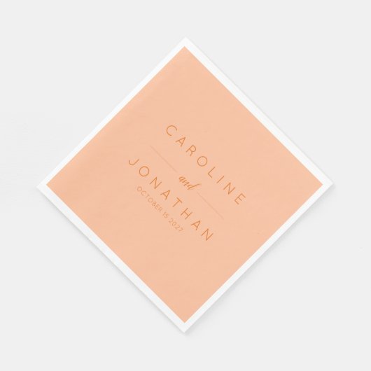 Moderne Minimalistische Script-Peach-Hochzeit Serviette (Ecke)