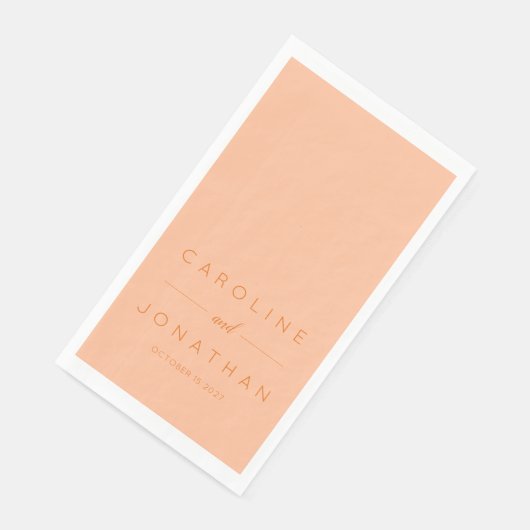 Moderne Minimalistische Script-Peach-Hochzeit Serviette (Ecke)