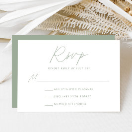 Moderne Minimalistische Script-Sage Grüne Hochzeit RSVP Karte