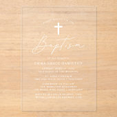 Moderne Minimalistische Script-Taufe Acryleinladungen (Vorderseite)