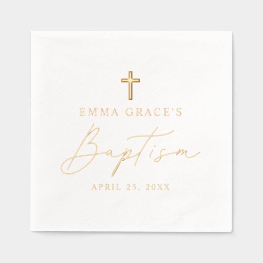 Moderne Minimalistische Script-Taufe Servietten Mit Folie (Vorderseite)