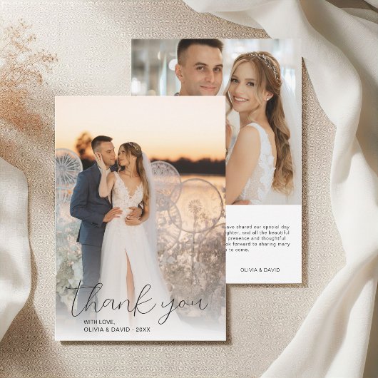 Moderne Minimalistische Script Wedding 2 Fotos Dankeskarte