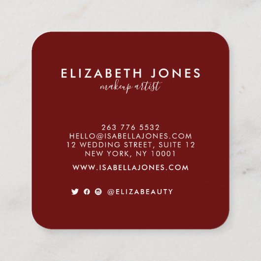 Moderne Minimalistische Signatur Burgund und Weiß Quadratische Visitenkarte (Rückseite)