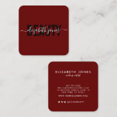 Moderne Minimalistische Signatur Burgund und Weiß Quadratische Visitenkarte (Vorne/Hinten)