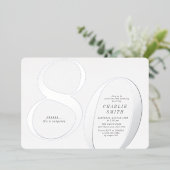 Moderne minimalistische Silber 80. Geburtstag Folieneinladung (Stehend vorne)