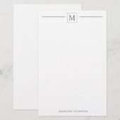 Moderne Minimalistische Silber-Grau-Monogram-Linie Briefpapier (Vorne/Hinten)