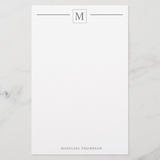 Moderne Minimalistische Silber-Grau-Monogram-Linie Briefpapier (Vorderseite)