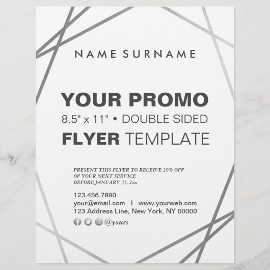 Moderne Minimalistische Silver Geometric 8.5"x11" Flyer (Vorne)