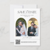 Moderne minimalistische Skript-QR-Code-Hochzeitsfo Save The Date (Vorderseite)