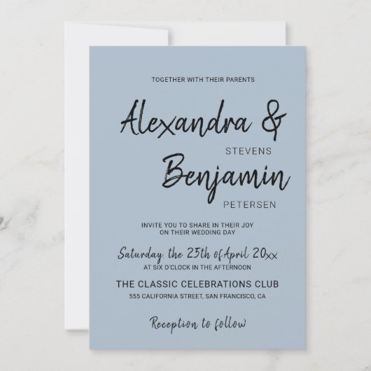 Moderne minimalistische Skripte einfache staubblau Einladung (Vorderseite)