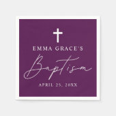 Moderne Minimalistische Skripte Lila Taufe Serviette (Vorderseite)