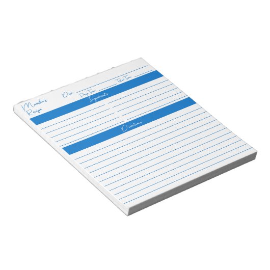 Moderne Minimalistische Skripte Mittelblauer Rezep Notizblock (angewinkelt)