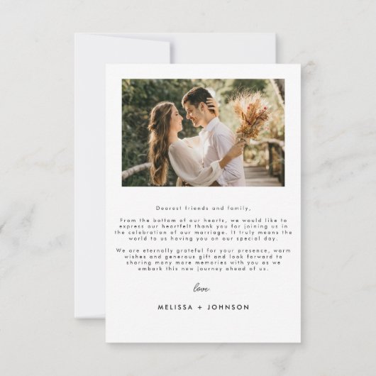 Moderne Minimalistische Skriptereihe mit zwei Foto Dankeskarte (Rückseite)