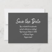 Moderne Minimalistische Skripthandschrift-Hochzeit Save The Date (Rückseite)