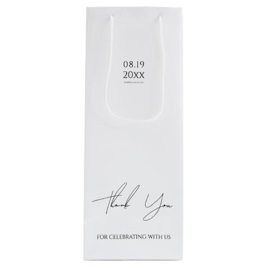 Moderne Minimalistische Skripthochzeit Geschenktüte Für Weinflaschen (Vorderseite)