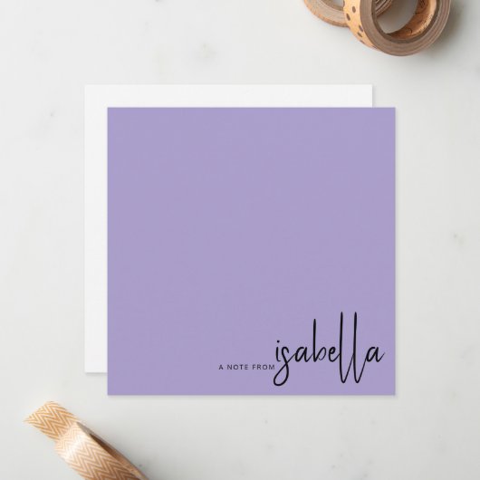 Moderne Minimalistische Skriptname-Note von Lavend Mitteilungskarte (Vorderseite/Rückseite Beispiel)