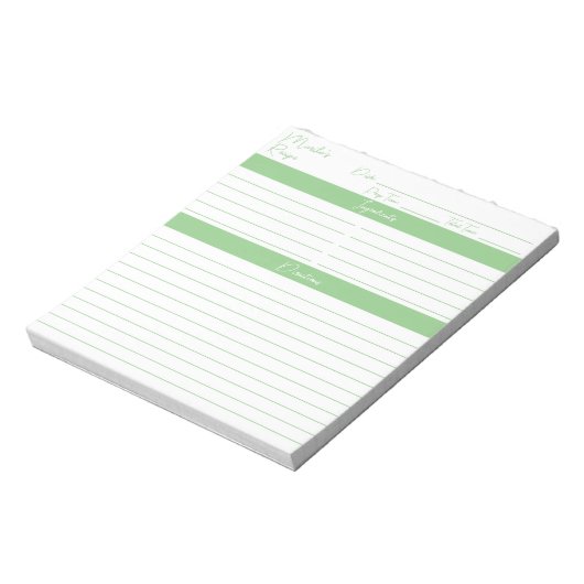 Moderne Minimalistische Skriptsprachen Grüne Rezep Notizblock (Rotiert)