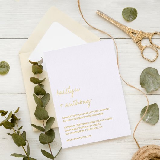 Moderne minimalistische SkriptWedding Real Folieneinladung