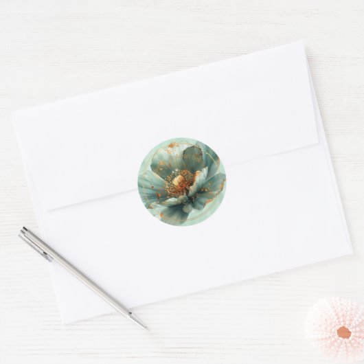 Moderne minimalistische Smaragd- und Gold-Hochzeit Runder Aufkleber (Umschlag)
