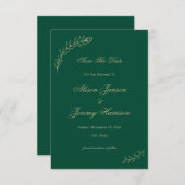 Moderne Minimalistische Smaragdgoldene Blätter und Save The Date (Vorne/Hinten)