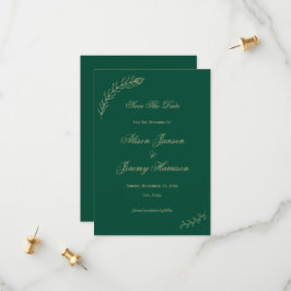 Moderne Minimalistische Smaragdgoldene Blätter und Save The Date