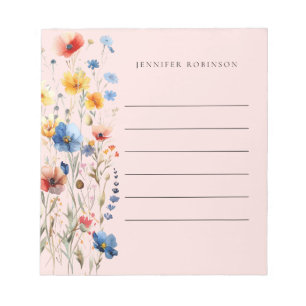 Moderne Minimalistische Sommer Wildblumen Name Ros Notizblock