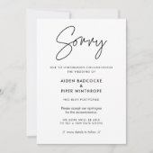 Moderne minimalistische Sorry Hochzeit Update-Kart Einladung (Vorderseite)