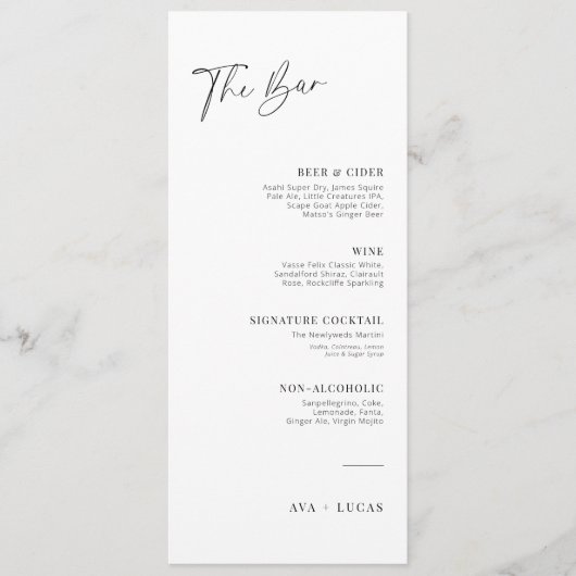 Moderne Minimalistische Speisekarte für Hochzeitsp (Vorderseite)