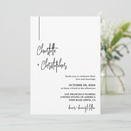 Moderne Minimalistische, stilvolle Foto-Hochzeit Einladung (Stehend Vorderseite)