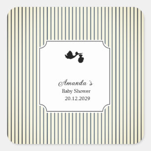 Moderne & Minimalistische Streifen Storch Babypart Quadratischer Aufkleber