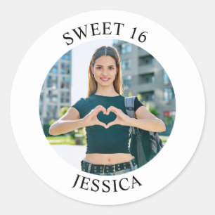 Moderne Minimalistische Sweet 16 Geburtstagsfoto Runder Aufkleber