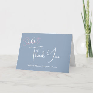 Moderne Minimalistische Sweet 16 Pink Blau Danke Karte
