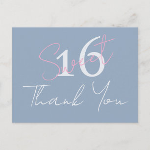 Moderne Minimalistische Sweet 16 Pink Blau Danke Postkarte