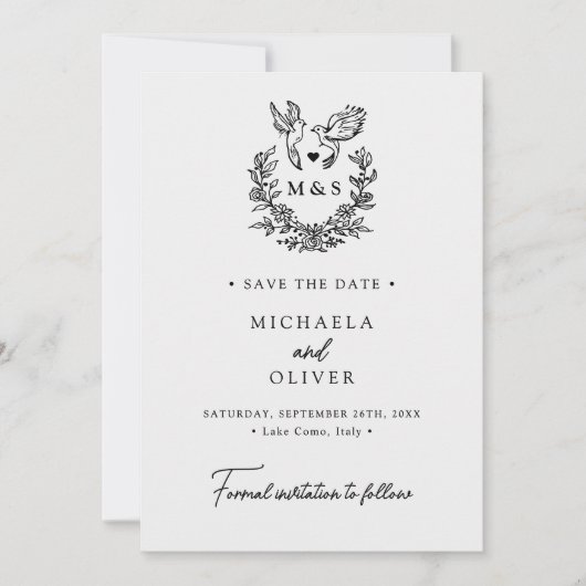 Moderne Minimalistische Tauben Elegante Script Hoc Save The Date (Vorderseite)