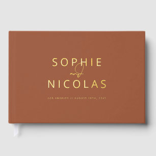 Moderne Minimalistische Terracotta Foto Hochzeit Gästebuch