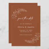 Moderne Minimalistische Terracotta-Hochzeit rettet Einladung (Vorne/Hinten)