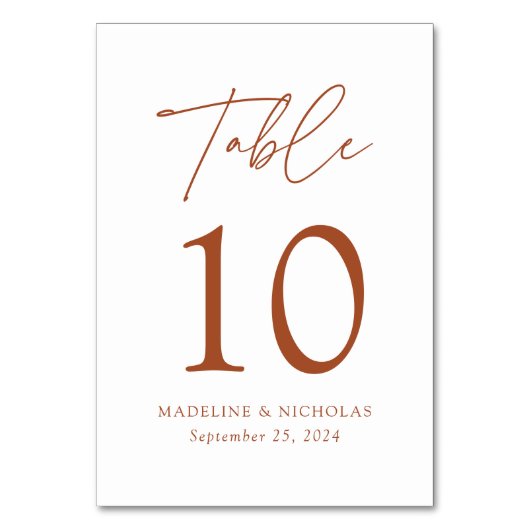 Moderne Minimalistische Terracotta-Script-Hochzeit Tischnummer (Rückseite)