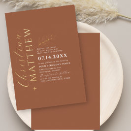 Moderne Minimalistische Terracotta Wedding Gold Folieneinladung