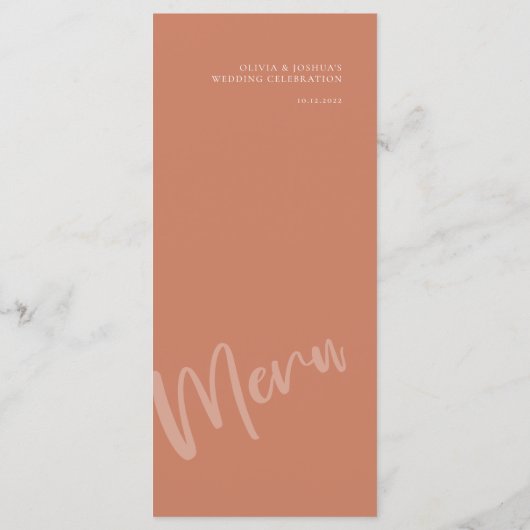 Moderne Minimalistische Terracotta Wedding Menu Menükarte (Rückseite)