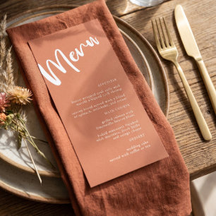 Moderne Minimalistische Terracotta Wedding Menu Menükarte