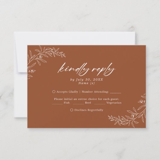 Moderne Minimalistische Terracotta Wedding RSVP Ca Einladung (Vorderseite)