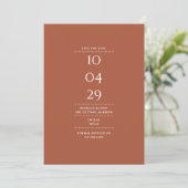 Moderne Minimalistische Terracotta Wedding Save The Date (Stehend Vorderseite)