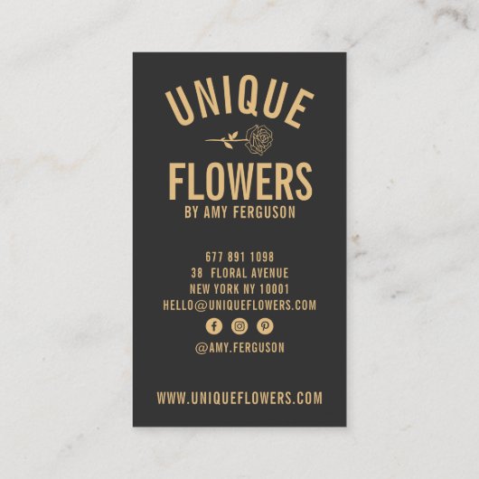 Moderne minimalistische trendige Blume aus schwarz Visitenkarte (Rückseite)