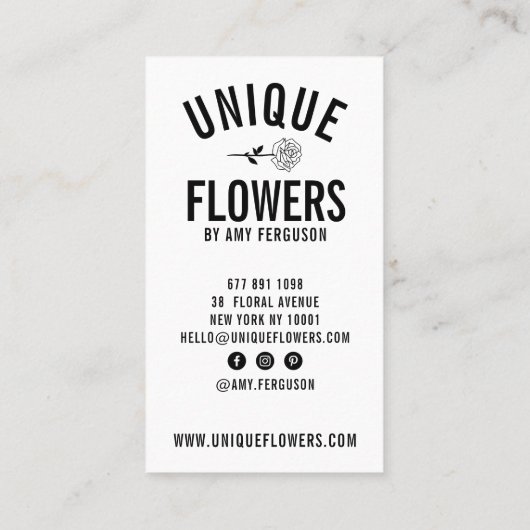 Moderne minimalistische trendige Schwarz-weiße Ros Visitenkarte (Rückseite)