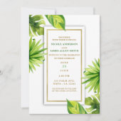 Moderne, minimalistische tropische grüne Blätter H Einladung (Vorderseite)