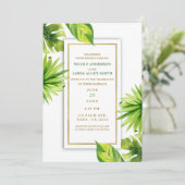 Moderne, minimalistische tropische grüne Blätter H Einladung (Stehend Vorderseite)