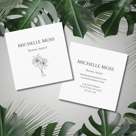 Moderne Minimalistische tropische Palmen Zeichnend Quadratische Visitenkarte