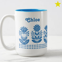 Moderne Minimalistische Türkis-Folk-Art-Blumen-Nam